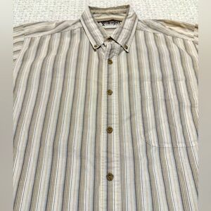 Wrangler vintage striped short sleeve button up shirt- fits like an XL